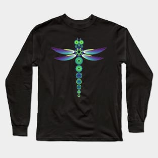 Mandala Dragonfly | Citrine Emerald Sapphire Yellow Green Blue (Black) Long Sleeve T-Shirt